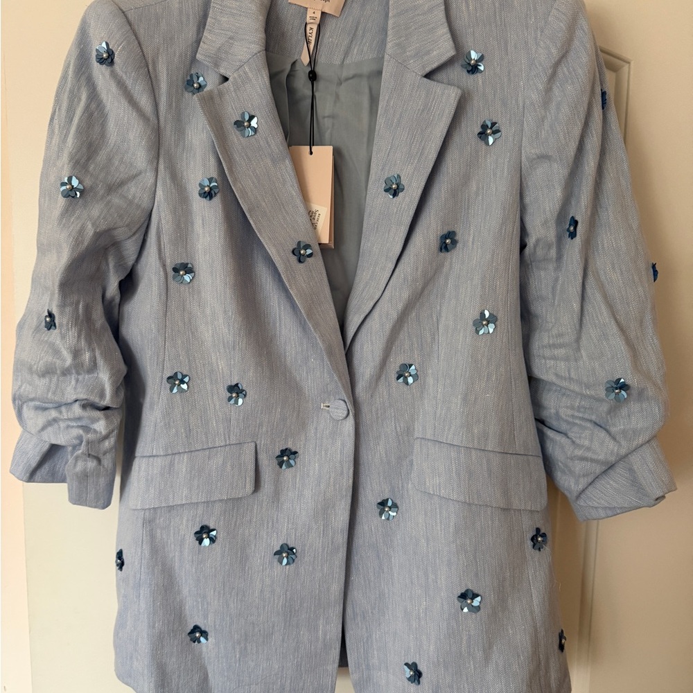 Cinq à Sept Kylie Hydrangea Blue Embellished Blazer NWT - Picture 8 of 8